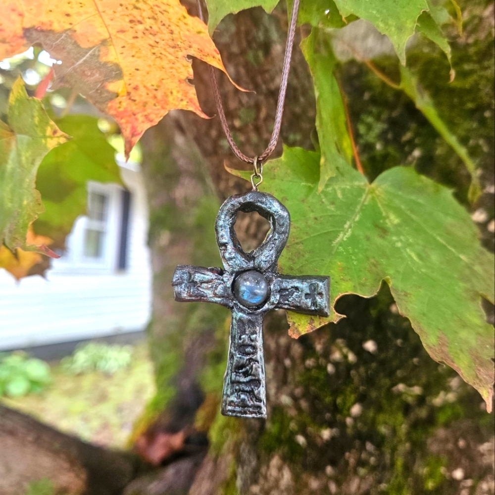 Hand made labradorite Egyptian cross ankh necklace